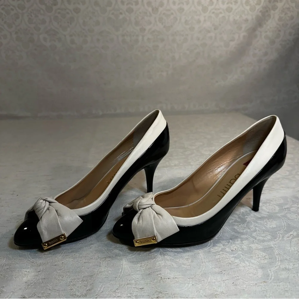 Ballin Italy Black & Cream Bow Heels – Size 35 (Approx US 5)